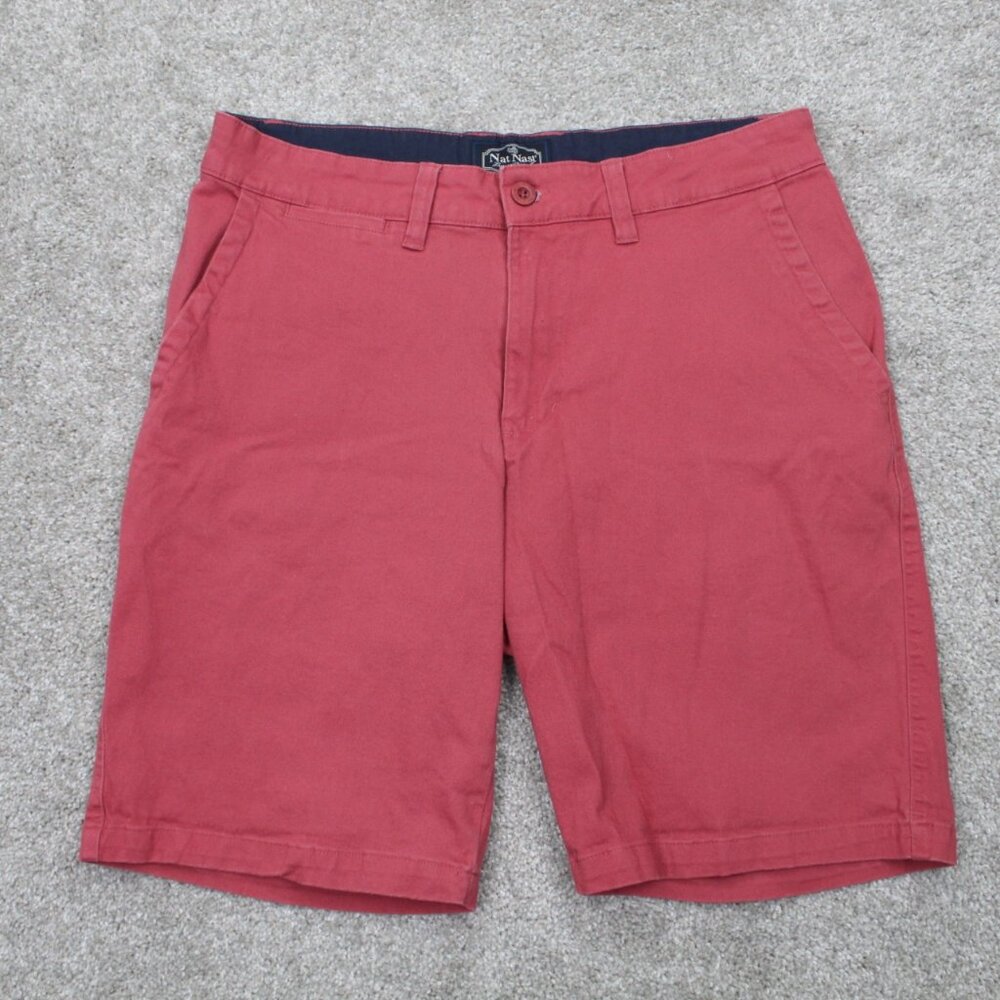 Nat Nast Shorts Mens 32 Red Luxury Originals Flat Front Stretch w/ 10" inseam‎